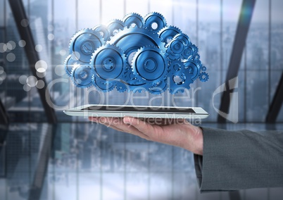 Holding tablet with cog gears cloud