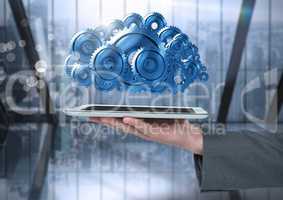 Holding tablet with cog gears cloud