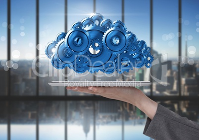 Holding tablet with cog gears cloud