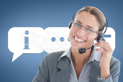 Happy customer care assistant woman against customer care background