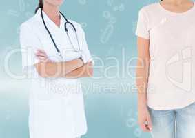Breast cancer doctor and woman with pink ribbon