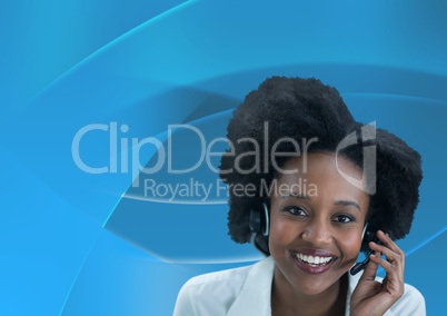 Customer care service woman with blue background