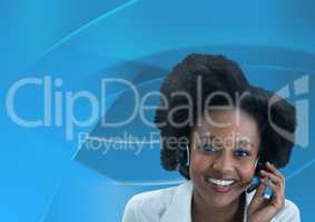 Customer care service woman with blue background