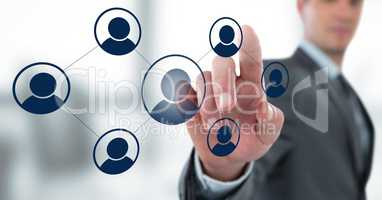 Businessman interacting and choosing a person icon from group of people icons