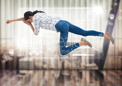 Woman asleep floating with interface