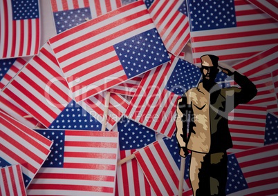 veterans day soldier in front of flag