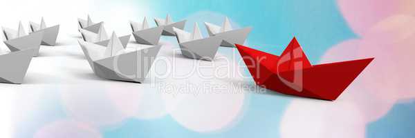 Group of Paper boats on bokeh background
