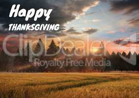 Happy thanksgiving text with forest in Autumn