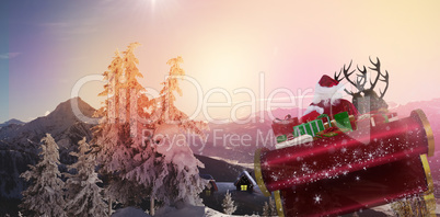 Composite image of santa flying his sleigh