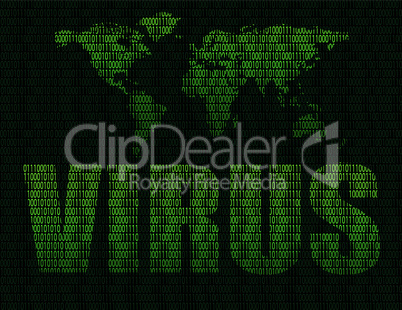 The word virus on world map background