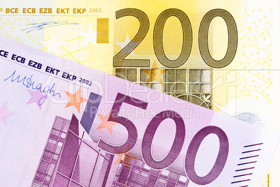 European banknotes of large amounts.