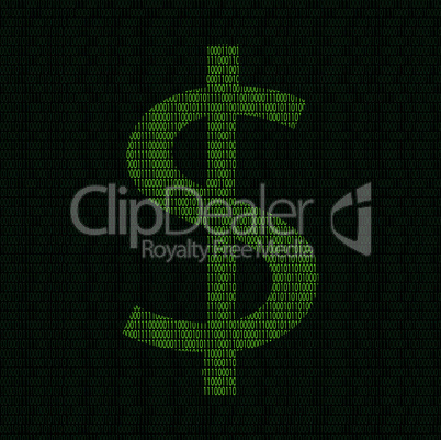 Silhouette of dollar symbol from binary digits