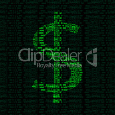 Silhouette of dollar symbol from binary digits