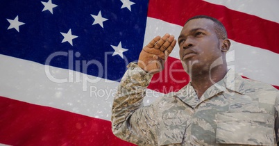 veterans day soldier in front of flag