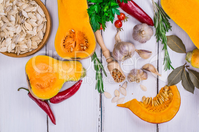 slices of fresh pumpkin and pumpkin seeds