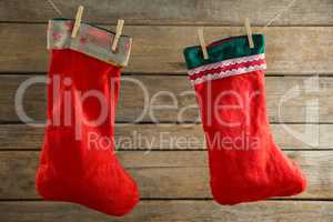Close up of stockings hanging on rope