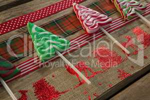 High angle view of colorful mint candies