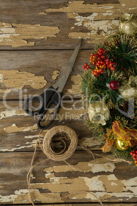 Christmas decorations on wooden table