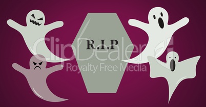 R.I.P coffin with ghost illustrations