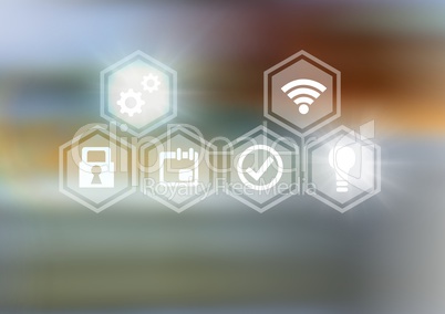 Icons interface of Internet Of Things over motion blur background