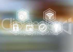 Icons interface of Internet Of Things over motion blur background