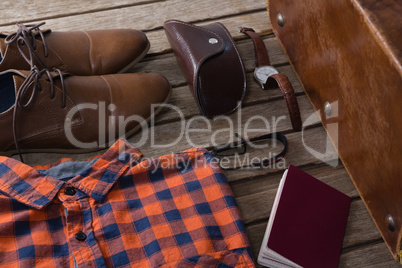 Various accessories on wooden table