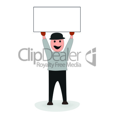 Drawn figure holds up sign, Illustration