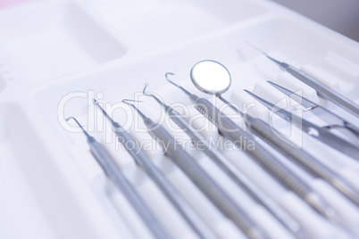High angle view of dental equipments