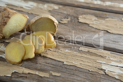 High angle view of chopped gingers on table