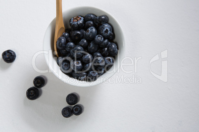 Blueberries in a bowl on white background