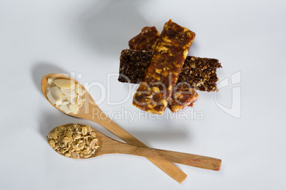 Cereal bars with cereals in spoon ready for breakfast