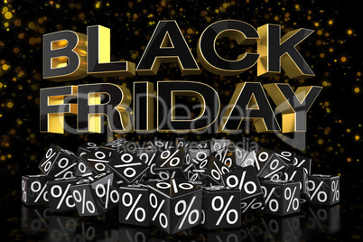 3d render - black cubes with percentage - black friday - golden