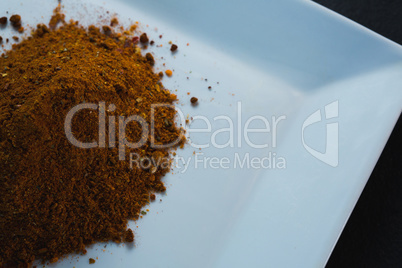 Red chili powder in a tray