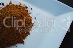 Red chili powder in a tray