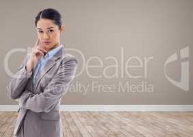 Businesswoman and brown room background