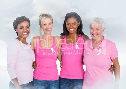 Breast cancer women with sky clouds background