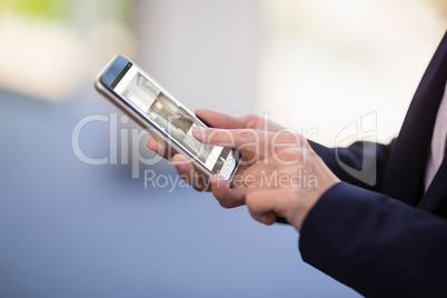 Composite image of domestic bathroom and steps at home on screen