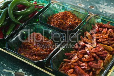 Various spices in plastic bowl