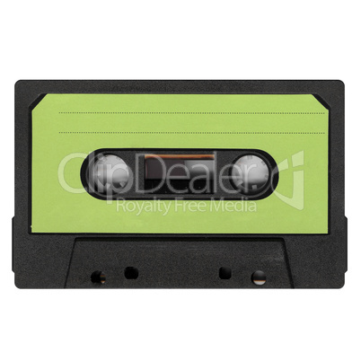 magnetic tape cassette with green label isolated over white