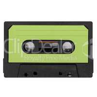 magnetic tape cassette with green label isolated over white