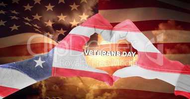 Veterans day, flag usa on hands with texy