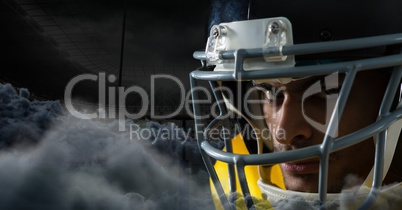 american football player with clouds in stadium