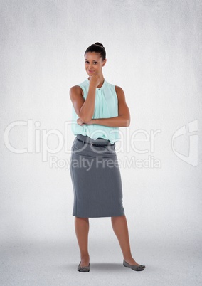Businesswoman thinking confidently with a cheeky smile and white background