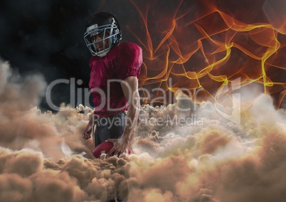 american football player with fire background