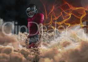 american football player with fire background