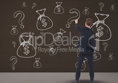 Man drawing money on wall