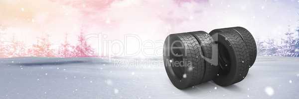 Tyres in Winter snow landscape