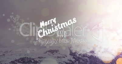 merry Christmas and happy new year text on snow background, bokeh