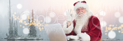 Santa with Winter landscape and laptop