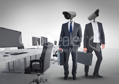 Businessmen with CCTV head at office